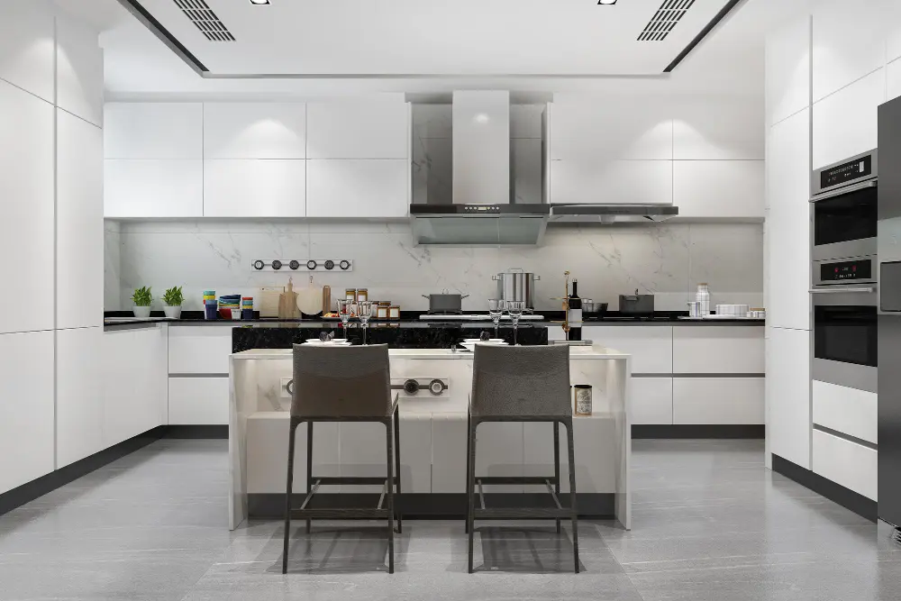 Custom kitchen cabinets installed by Metro Kitchen & Tiles with modern white cabinetry, splashback tiling and functional kitchen design in Melbourne.
