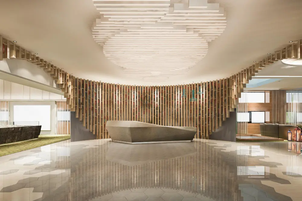 Premium commercial tiling installation in a modern hotel lobby showcasing durable floor tiles by Metro Kitchen & Tiles in Melbourne.
