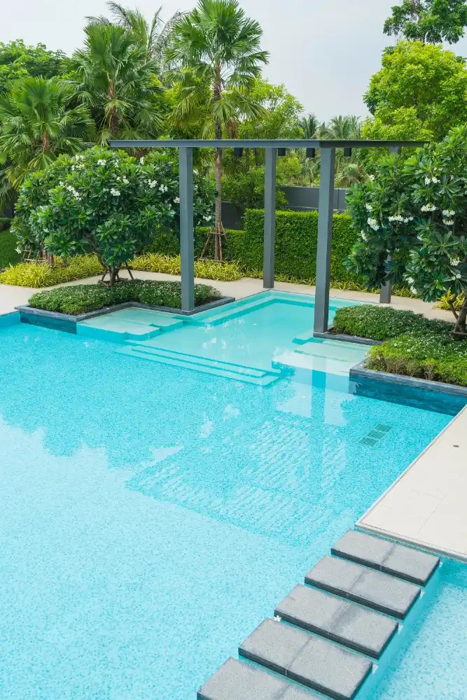 Modern swimming pool with premium mosaic tiles and professional pool tiling in Melbourne by Metro Kitchen & Tiles.